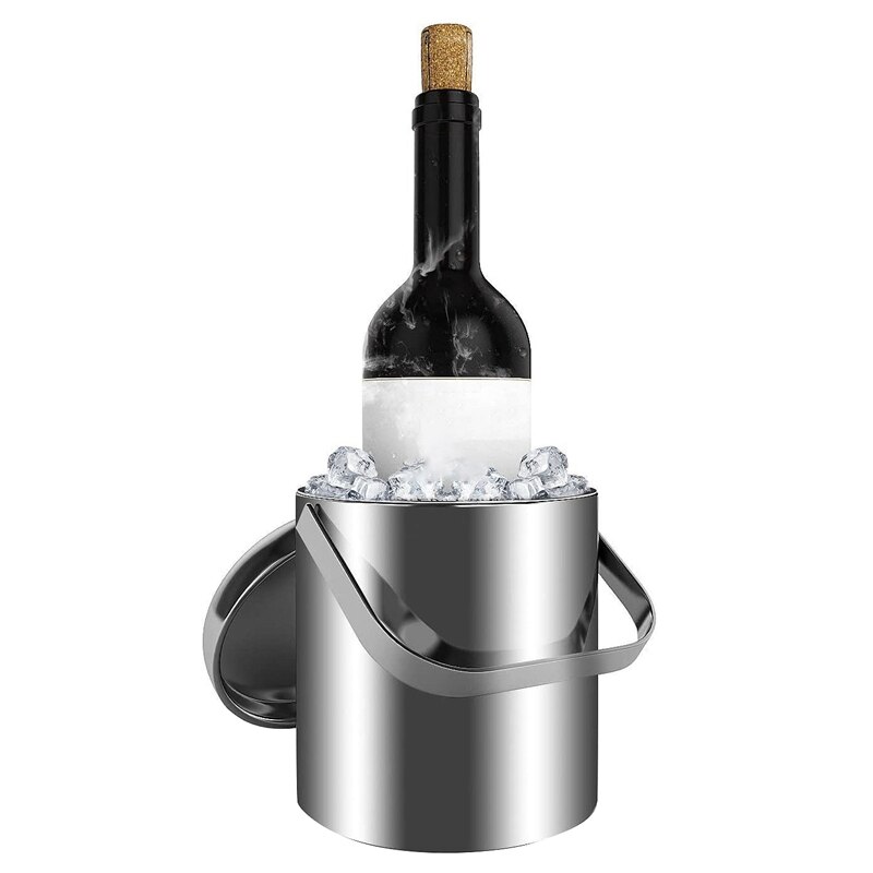 Ice Bucket,Stainless Steel Ice Container Double Walled Ice Bucket with Tongs and Lid Ice Container(2.8L)