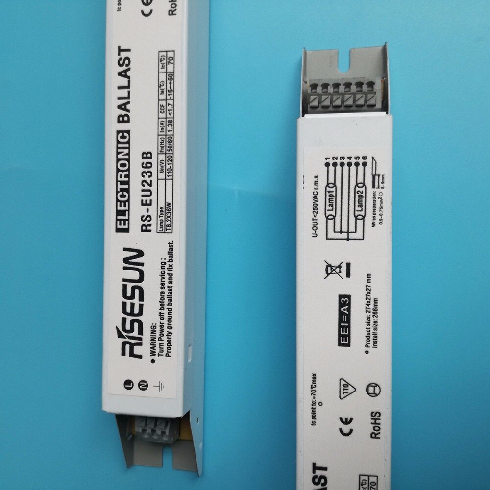 2pcs 110V/220V 50-60Hz 2X36W T8 2 Lamp Electronic Ballast RS-EU236B RS-P236