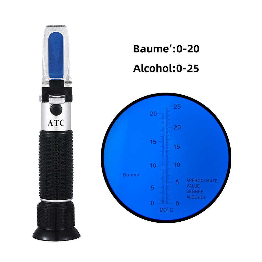 Håndholdt 0-25%  vinalkohol refraktometer 0-20 baume vinalkoholometer (dobbelt skala） justerbar manuel fokusering af aluminium: 01544