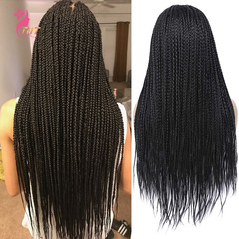 Långa rakflätade lådflätor peruker syntetiska twist flätor peruker för svarta kvinnor 26 '' lång flätad peruk dagligt slitage: 1b