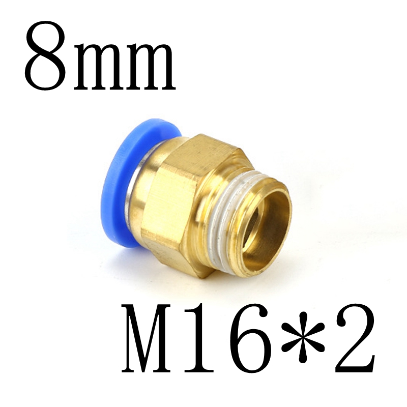 8mm Tube To M5 M6 M8 M10 M12 M14 M16 M20 Male Thread Straight One Touch Air Pneumatic Push In Pipe Fitting Quick Connector: PC8-M16x2