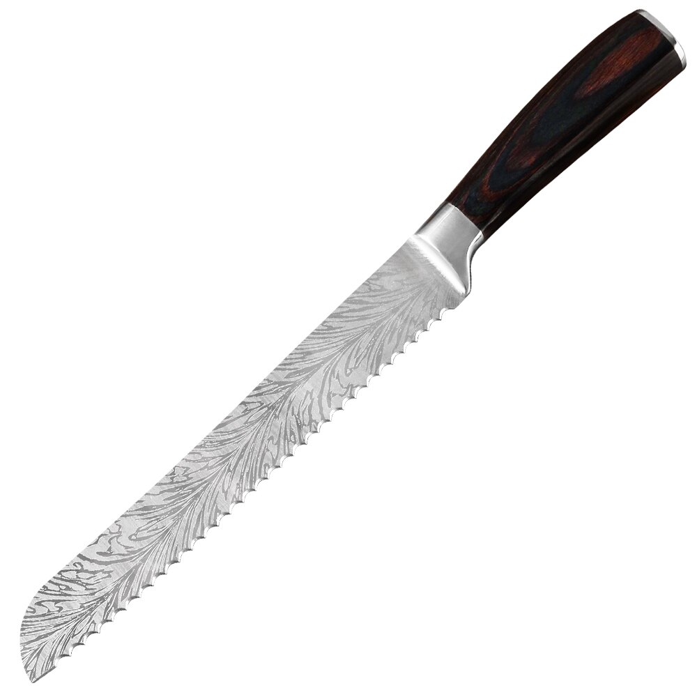 Damask køkkenkniv rustfrit stål brødknive 7 cr 17 kokknive træhåndtag køkkenudstyr toast savtakket kniv: 8 tommer brød
