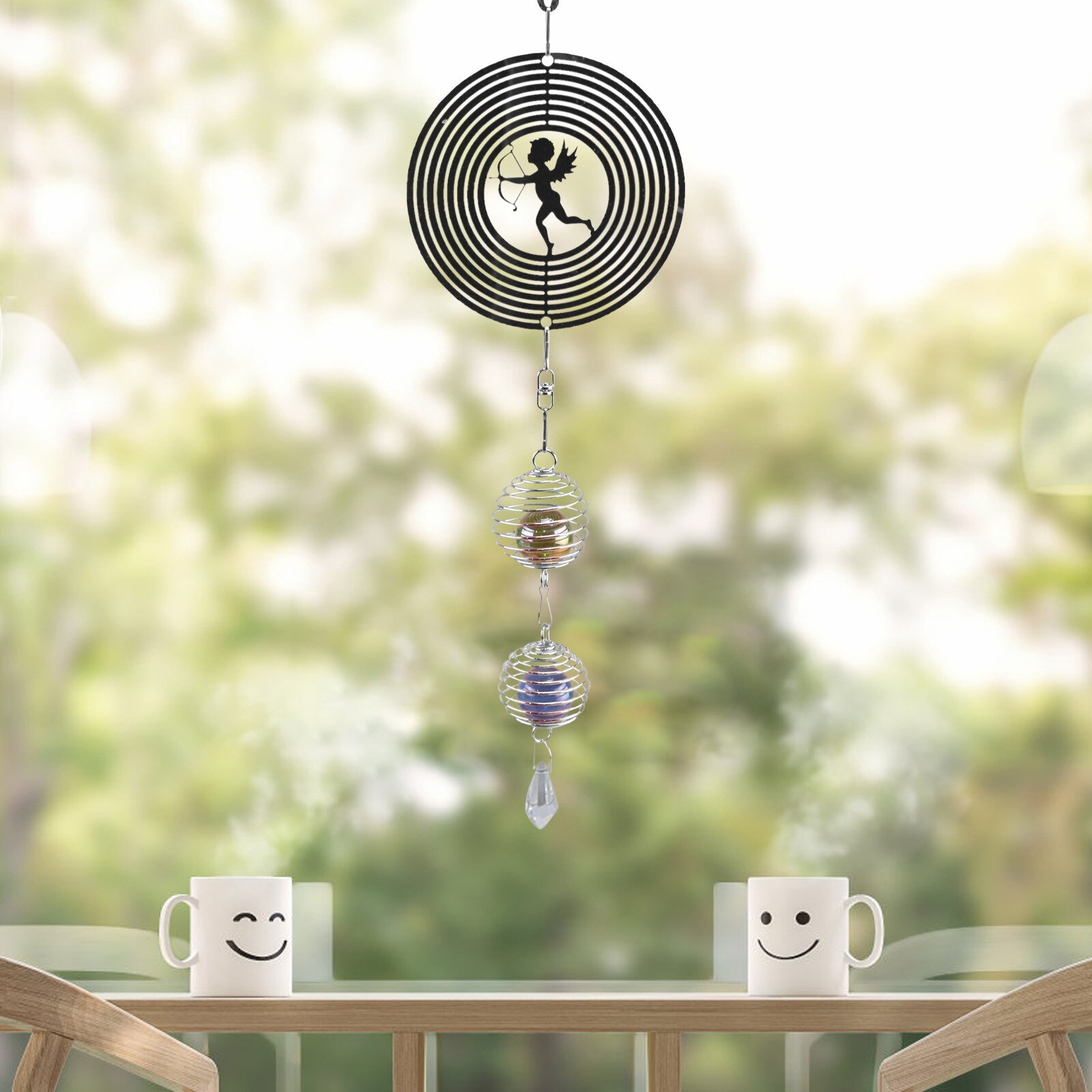 25# Vintage Rotating Wind Bell Heart Round Star Shape Metal Wind Chime Unique Household Handicrafts Pendant Home Decor