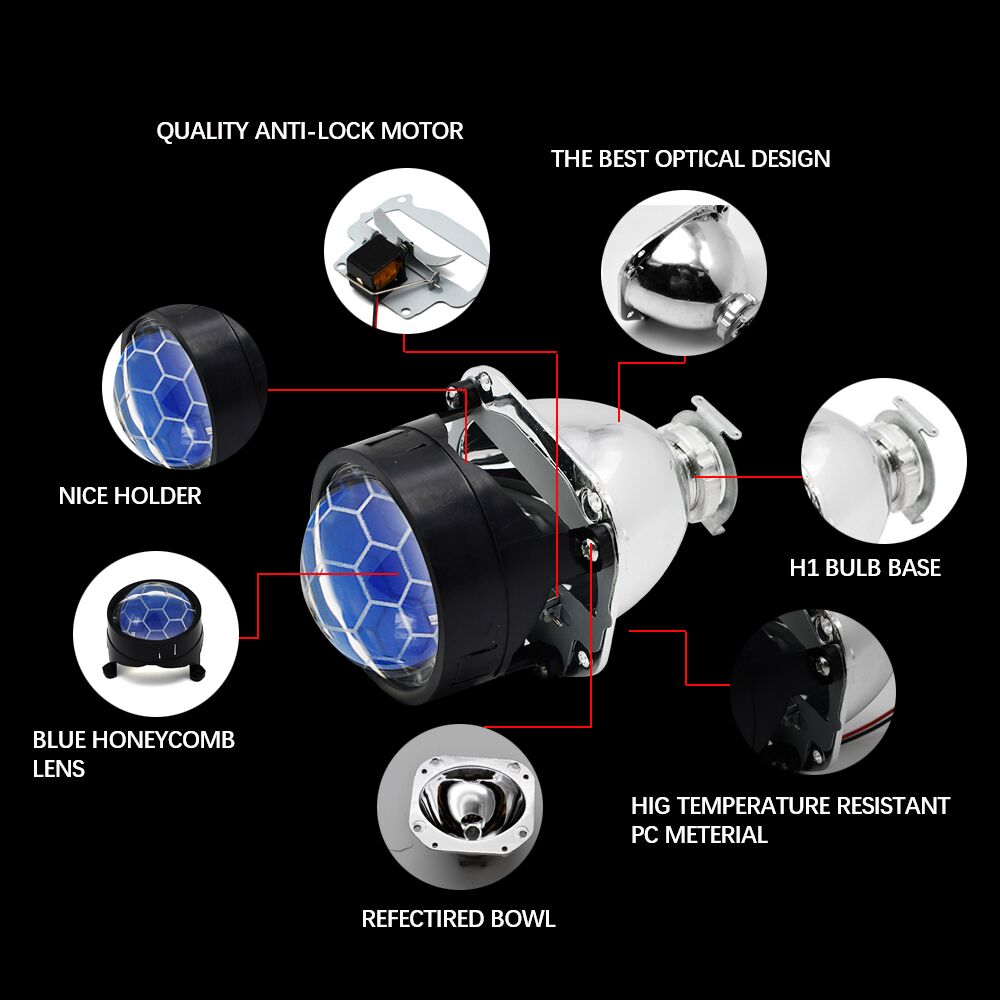 YUFANYA 2,5 Zoll Bi Xenon Projektor Blau Beschichtung Waben Objektiv 3,0 Silber Maske passen H4 H7 Auto Motorrad Scheinwerfer Montage Bausatz
