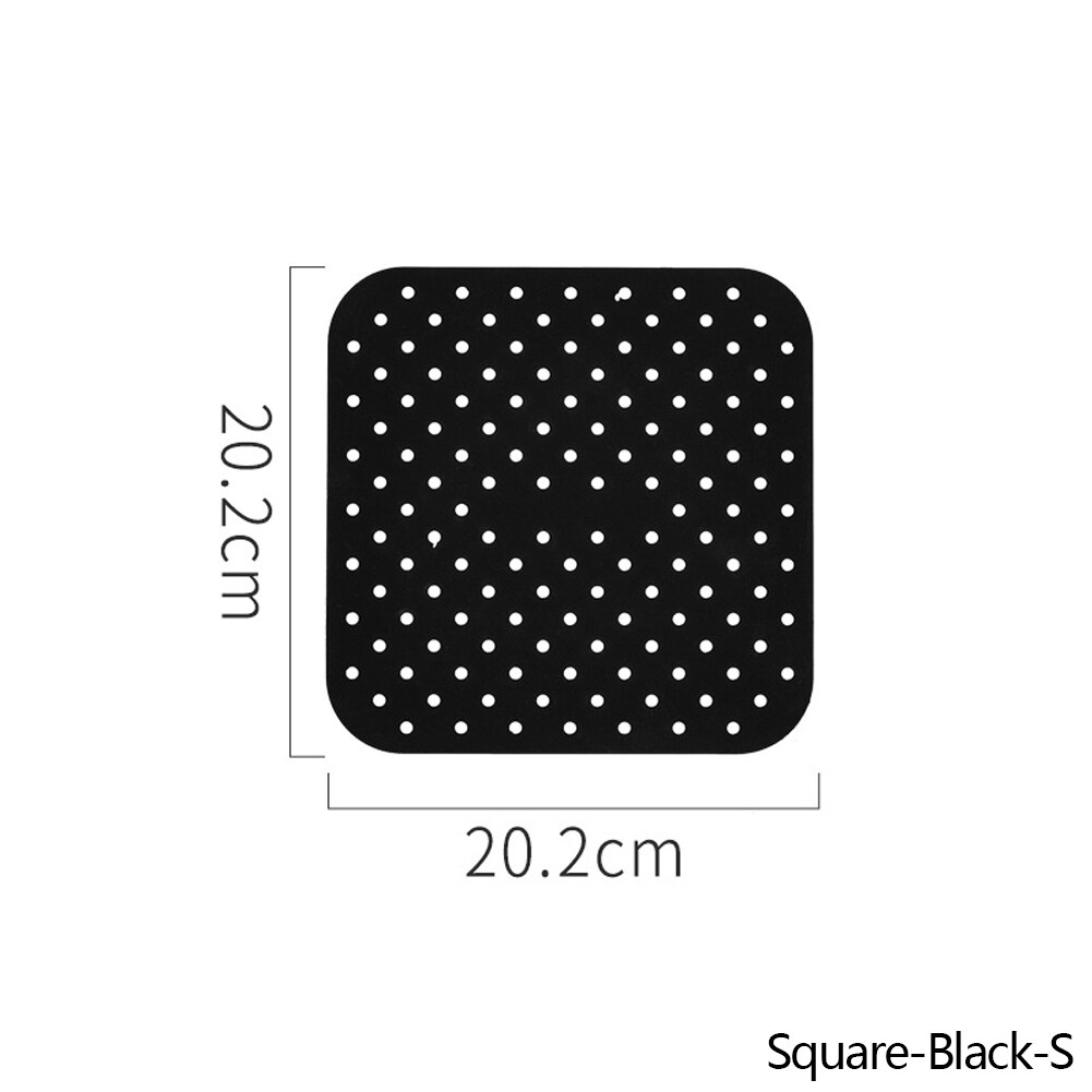 Alfombrilla para freidora de aire, cesta de silicona antiadherente de grado alimenticio para freidoras de aire de 8/9 pulgadas, accesorios de cocina: A-Square-Black20.2cm