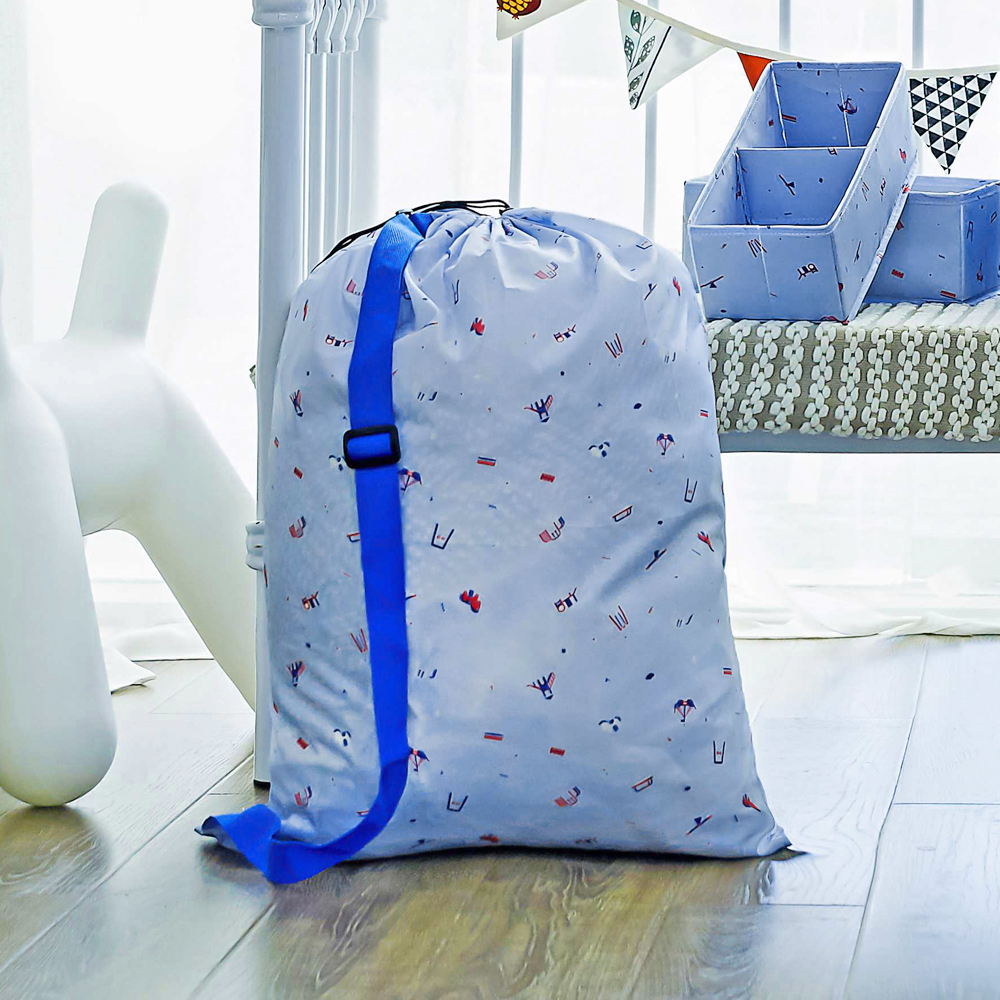 Stor foldbar oxford stof tøjpose beskidt tøj opbevaringspose med snøre lukning skulderrem til vaskeri rejse
