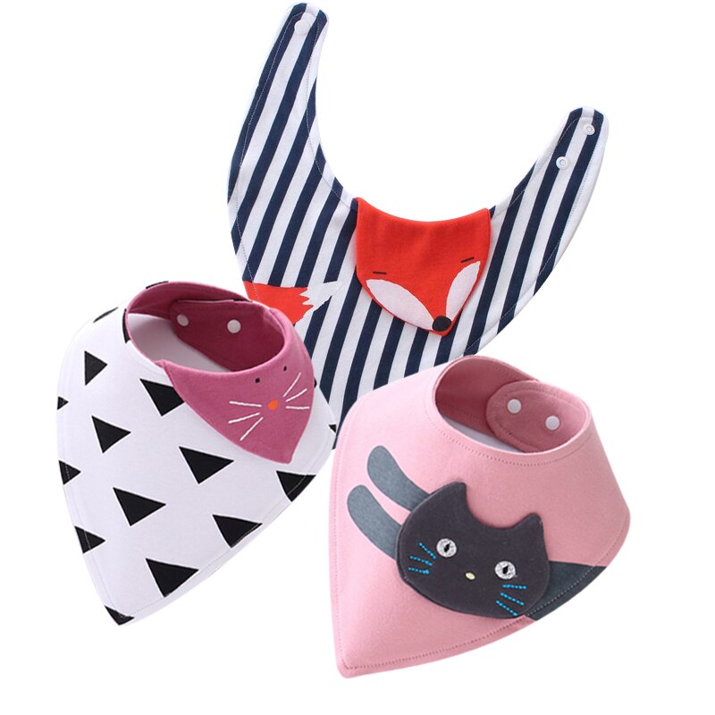 1/3 stuks baby katoenen bandana slabbetjes jongen meisje babador voedingsschort baby boerdoeken cartoon speeksel handdoek winter sjaal babyspullen: Roze vos set