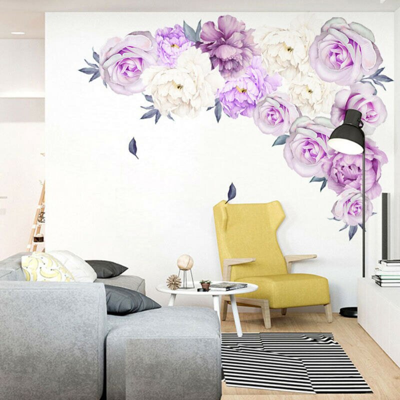 Autocollant mural pour pépinière en Rose de pivoine, autocollant décoratif pour chambre d'enfant, décoration pour la maison, amovible et étanche