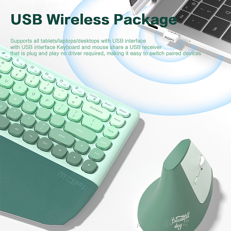 Mofii ergonomisk 2.4g trådløst delt tastaturmus-kombinasjon med håndleddsstøtte 1600 dpi trådløs vertikal mus for pc/bærbar/stasjonær datamaskin