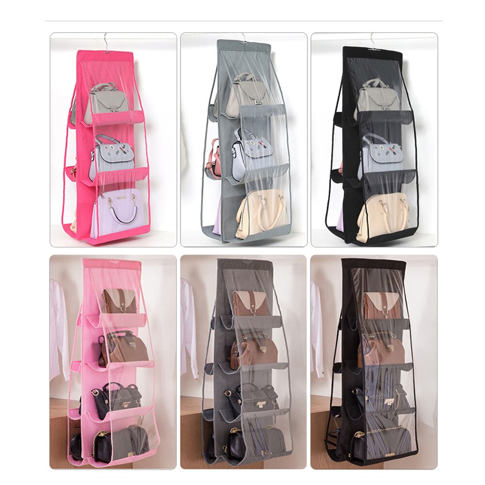 Hanging Handbag Organizer Non-woven Fabric Foldable Transparent Storage Bag Door Wall Sundry Shoe Hanger Pouch Bag 6/8 Pocket