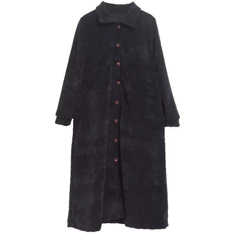 2022 Spring Autumn Corduroy Long Trench Coats Women Clothing Vintage Korean Loose Large Size Long Sleeve Overcoats XA1131