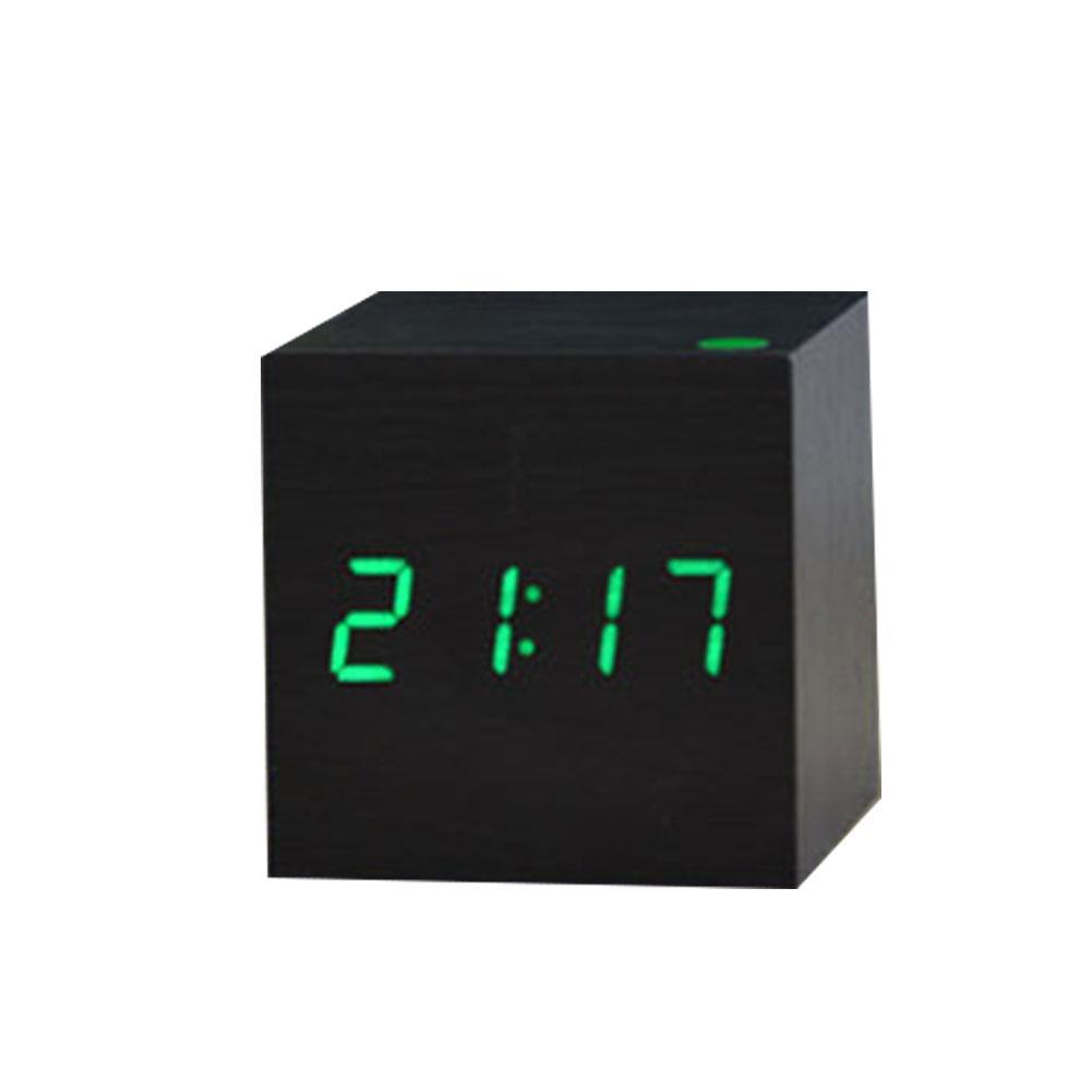 Alarm Clock LED Wooden Watch Table Voice Control Digital Wood Despertador USB/AAA Powered Electronic Desktop Clocks: E