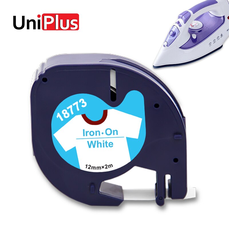 UniPlus Blue on White Fabric Iron on Clothes Tape Replace DYMO Label Tapes 18775 18773 18772 12mm for Letratag QX50 LT-100T 100H