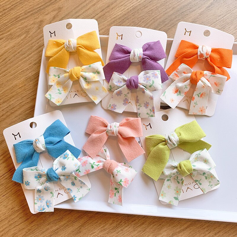 2Pcs Kleurrijke Baby Haar Clips Bows Kids Haarspelden Solid Bloemen Kinderen Haarspeldjes Clips Haar Accessoires Voor Baby Meisjes