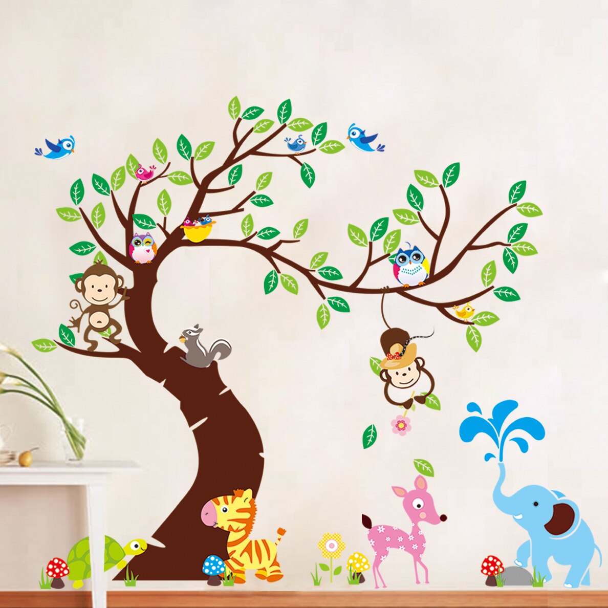 animal monkey tree branch home dacor wall sticker baby children height measure growth chart for kids room nursery decals
