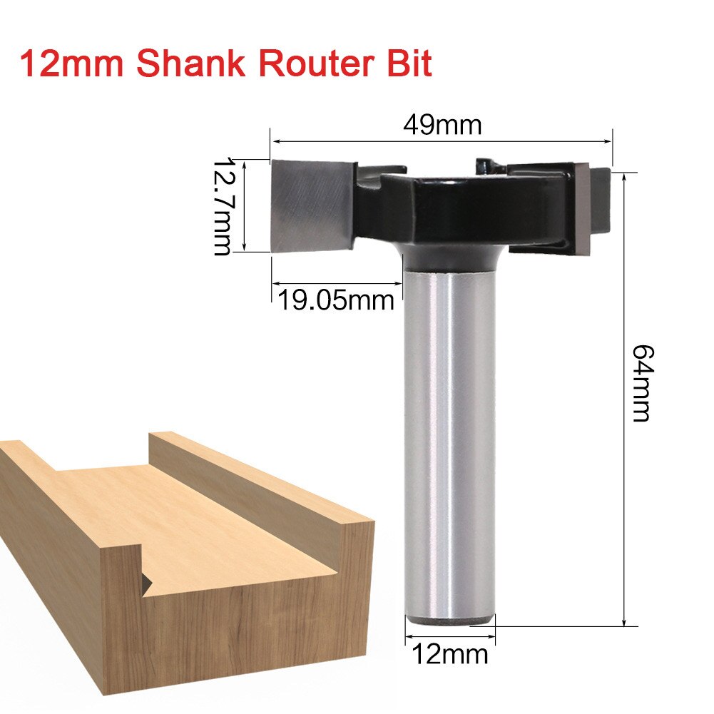 1/2 &quot;12Mm Frezen 3 Fluit T-Slot Frees Cnc Timmerwerk Houtbewerking Gereedschap Schaven Bit Voor hout 2 Inch Snijden Diameter: 12x12.7mm