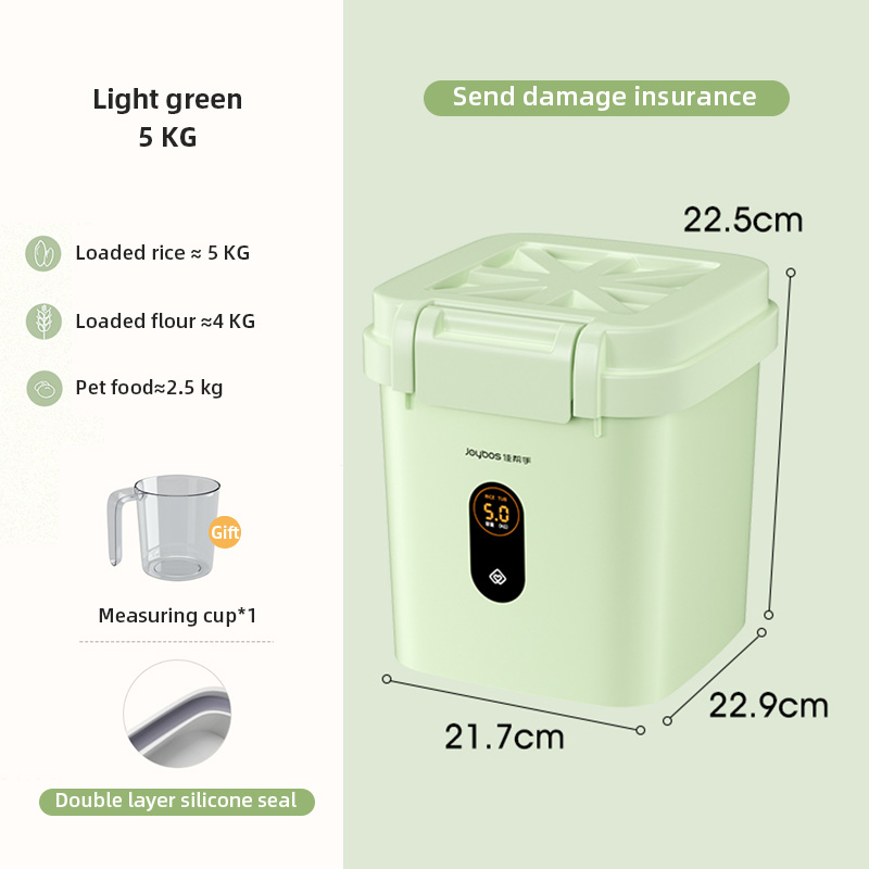 Kitchen Moisture Proof Hermetic Flour Rice Container Cereals Bucket Storage Box Coffee Bean Pet Food Sealed Jar Grain Organizer: 5KG Green