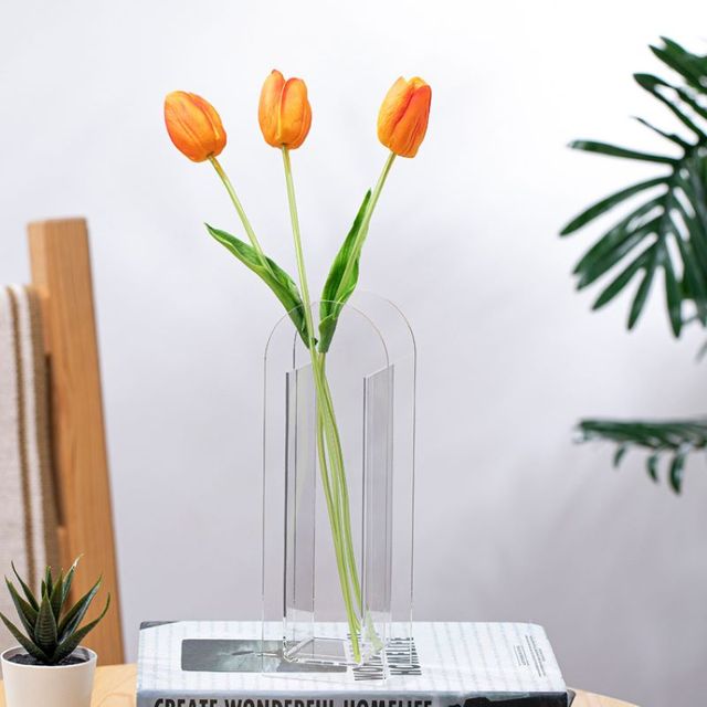 Akryl vase blænde farverige blomstervase indretning ornamenter lille vase kreativitet hjem stue dekoration: Gennemsigtig