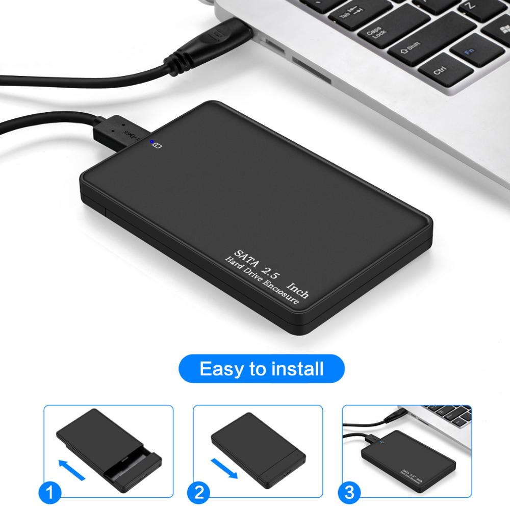 2.5 Inch HDD Case SATA 3.0 to USB 3.0 5 Gbps 2TB HDD SSD Enclosure Support UASP HD External Hard Disk Box Black