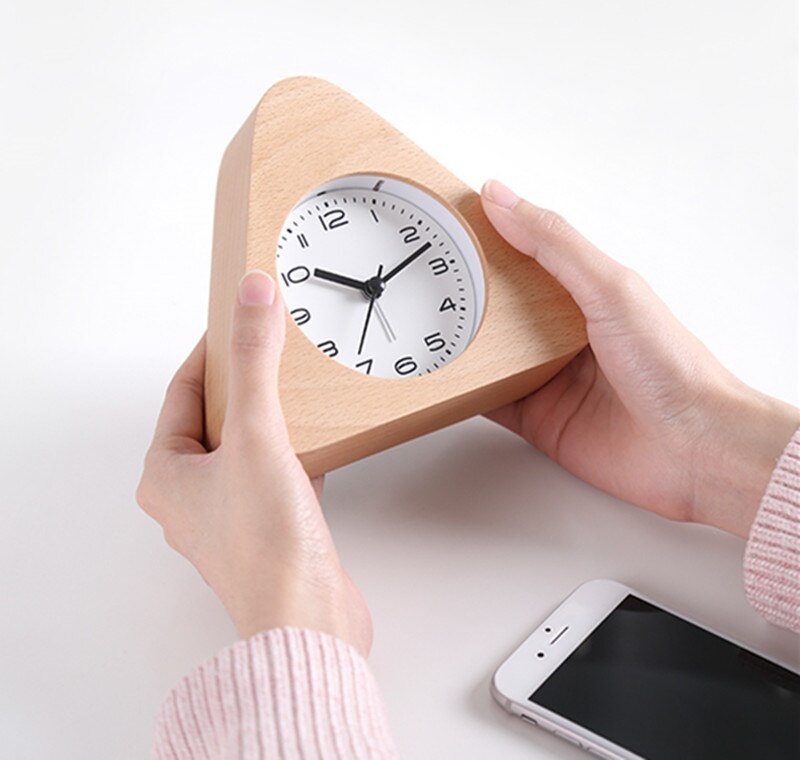 Wooden Clock Snooze Bedside Kids Alarm Clock Circular Needle Backlight Desktop Clock Silent Wood No Ticking despertador