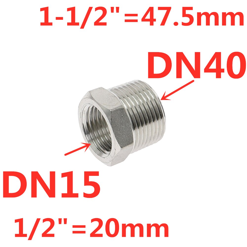 Tonisoiva sydämen vähennysholkki 1/8 &quot; 1/4 &quot; 3/8 &quot; 1/2 &quot; bsp uros/naaraskierre  ss304 ruostumattomasta teräksestä valmistettua putkiliitosta vesikaasuöljylle: Dn40 to dn15