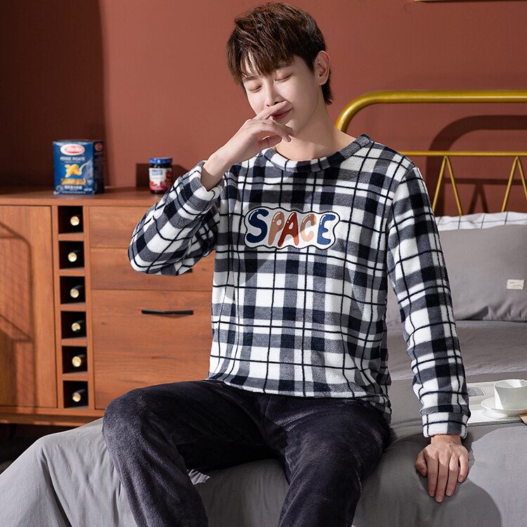 Couple Pajamas Sets Winter Flannel Sleepwear Men Home Pyjamas Loose Elastic Warm Coral Fleece Lovers Tracksuit One Set: 1 / XXXL