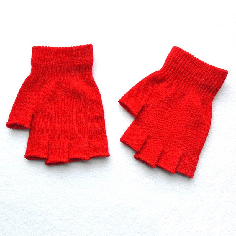 Novas crianças luvas de inverno frio quente acrílico fingerless luvas cor sólida: red