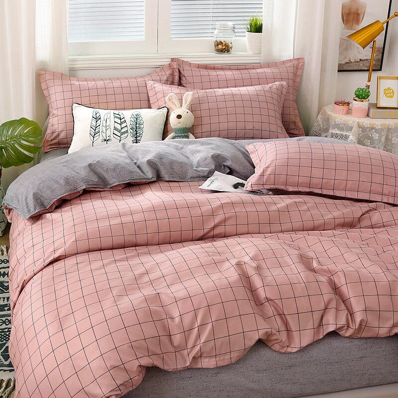 Japanse Beddengoed Set,220 × 240 Dekbedovertrek Set Met Kussensloop, 175 × 220 Dekbedovertrek, king Size Bed Cover, Roze Plaid Deken Cover