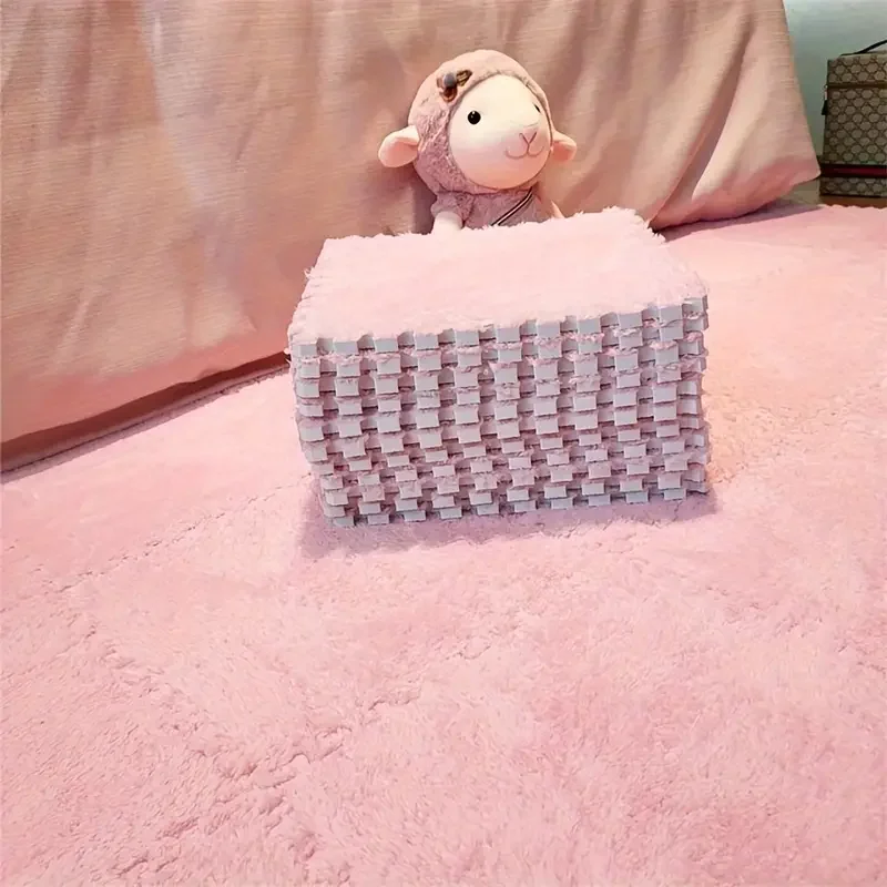 Soft Fluffy Puzzle Foam Floor Mat-Interlocking Square Play Mat Tiles for Kids Baby Nursery,Non-Slip Carpet Rug bedroom rug: 150x220cm / Pink