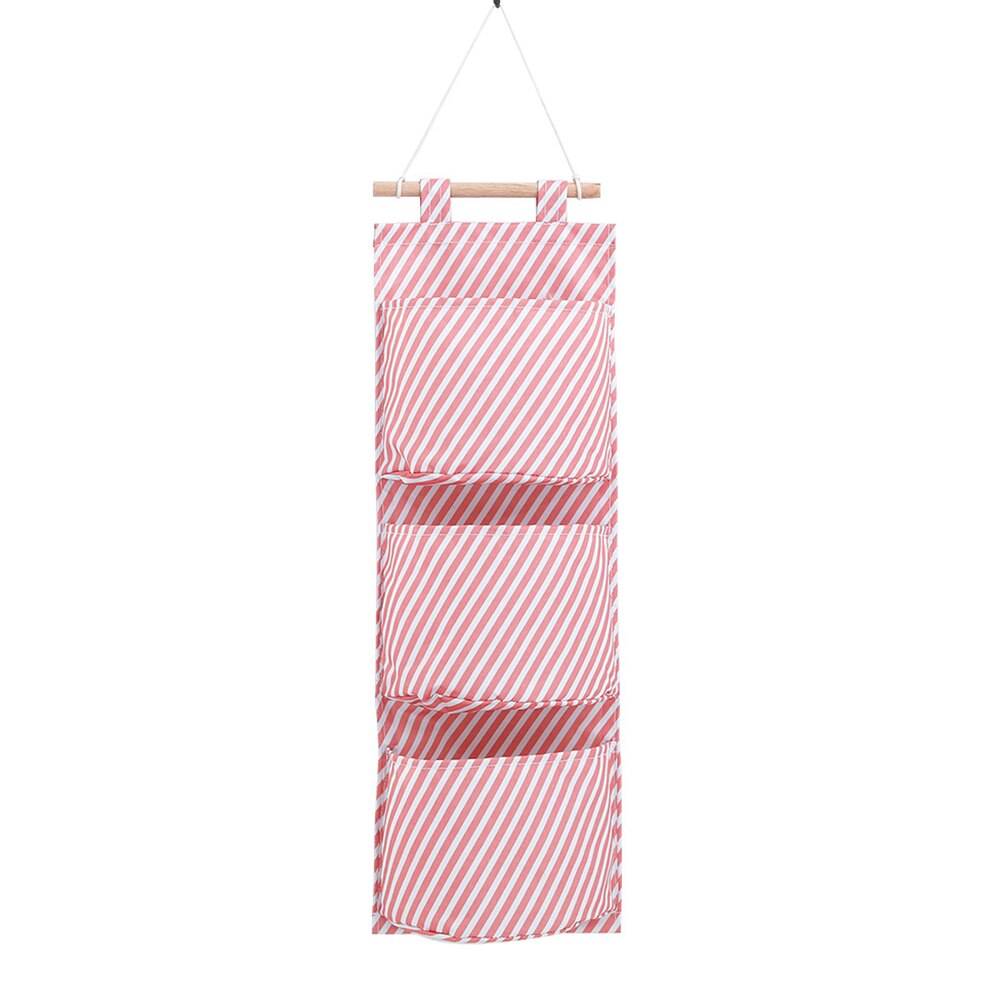 Væghængende taske oxford stof 3 lommer opbevaringstaske flerlags vægdørs garderobe diverse kosmetiske hængende arrangørlommer: Lyserøde striber