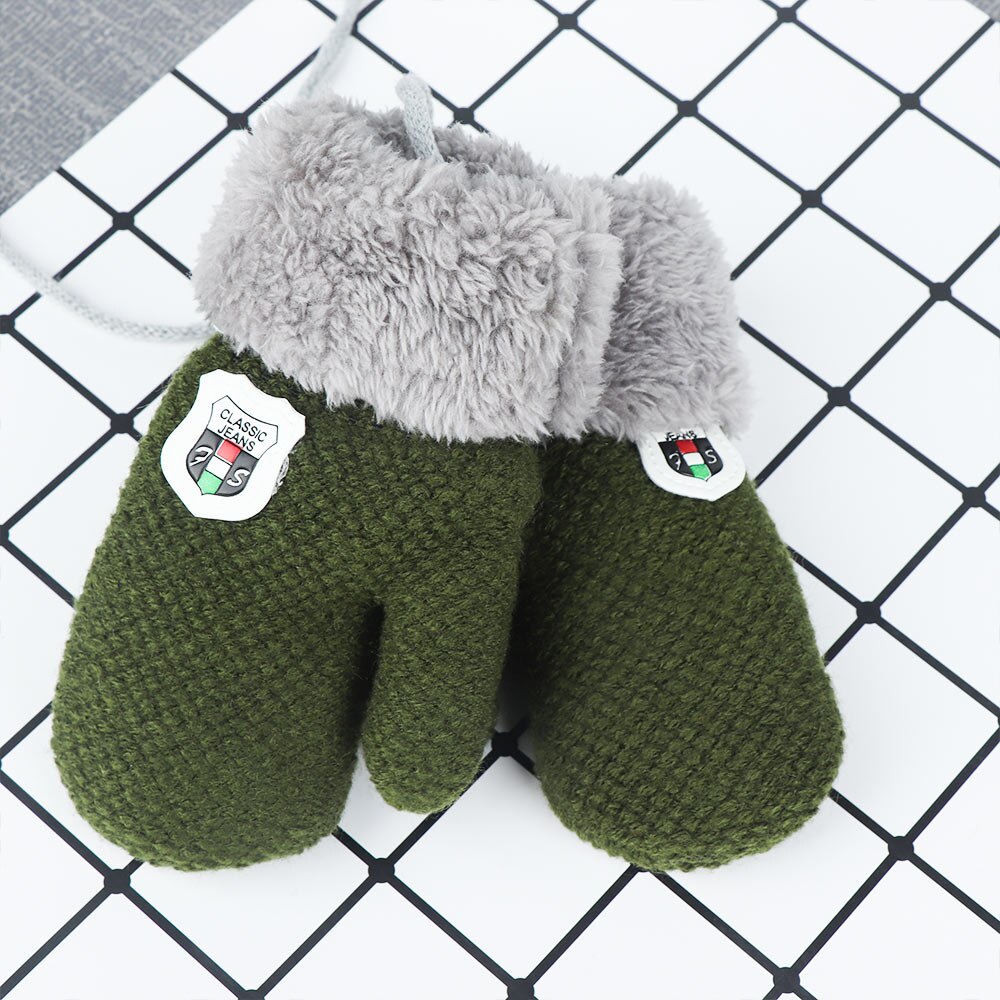 Winter Baby Knitted Gloves Full Finger Kids Mittens Warm Rope Gloves Children Knitting Solid Mittens Unisex for Toddler Kids: green