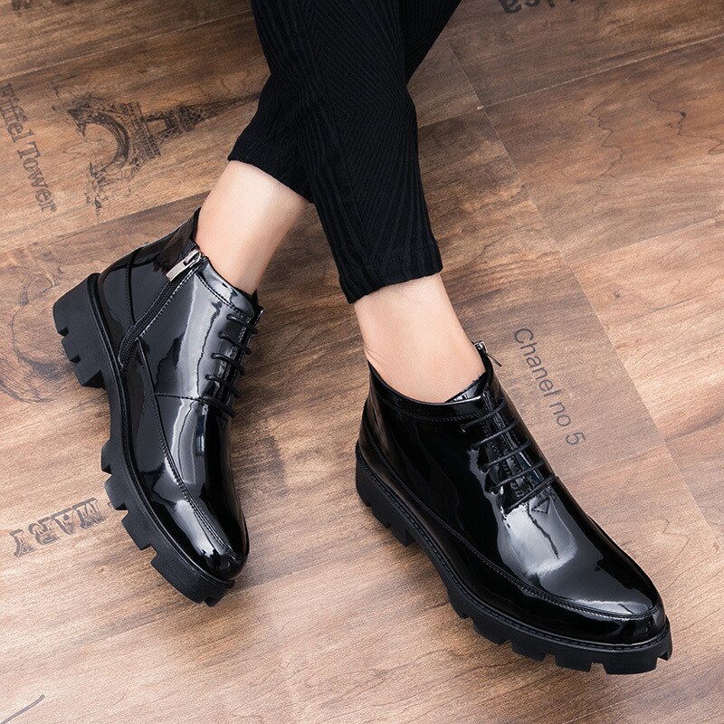 Hidden Heels 6cm Patent Leather Boots Men Autumn Black Cowboy Boots Mens Dress Boots Botas De Trabajo54