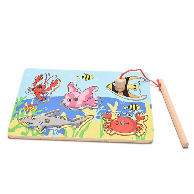 Vendita calda mini oceano in legno divertimento del giocattolo da pesca magnetico prescolare giocattoli genitore-figlio