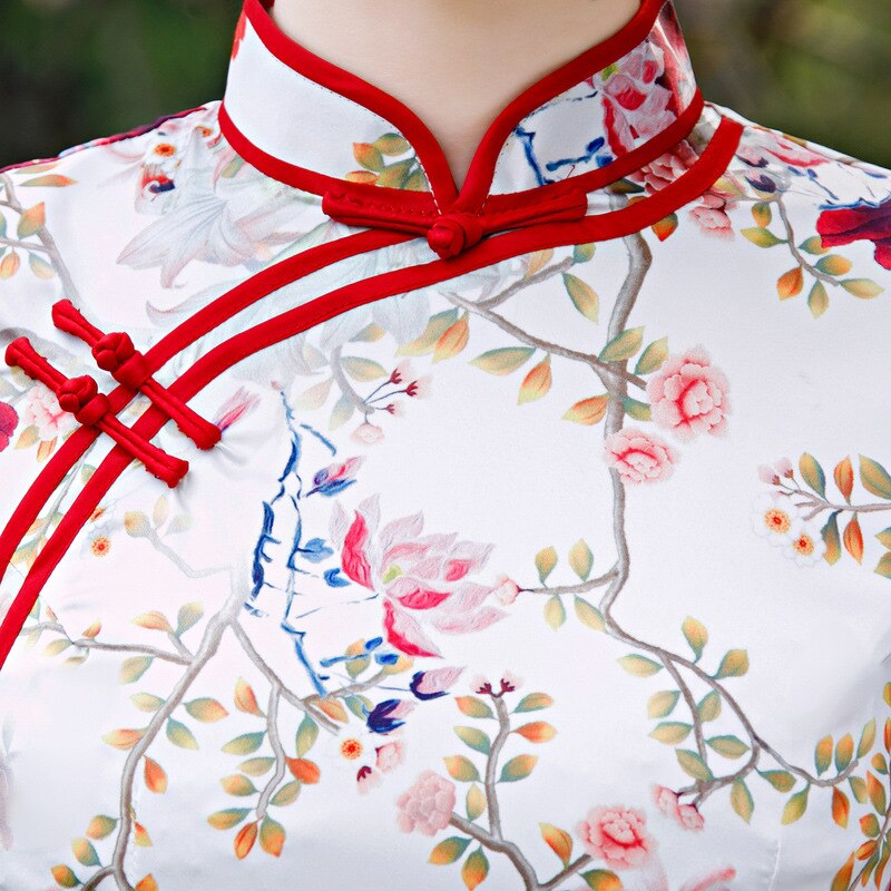 Vestido Qipao largo de estilo chino Vintage hecho a mano con botón Cheongsam para mujer con cuello mandarín vestido tradicional talla 4XL