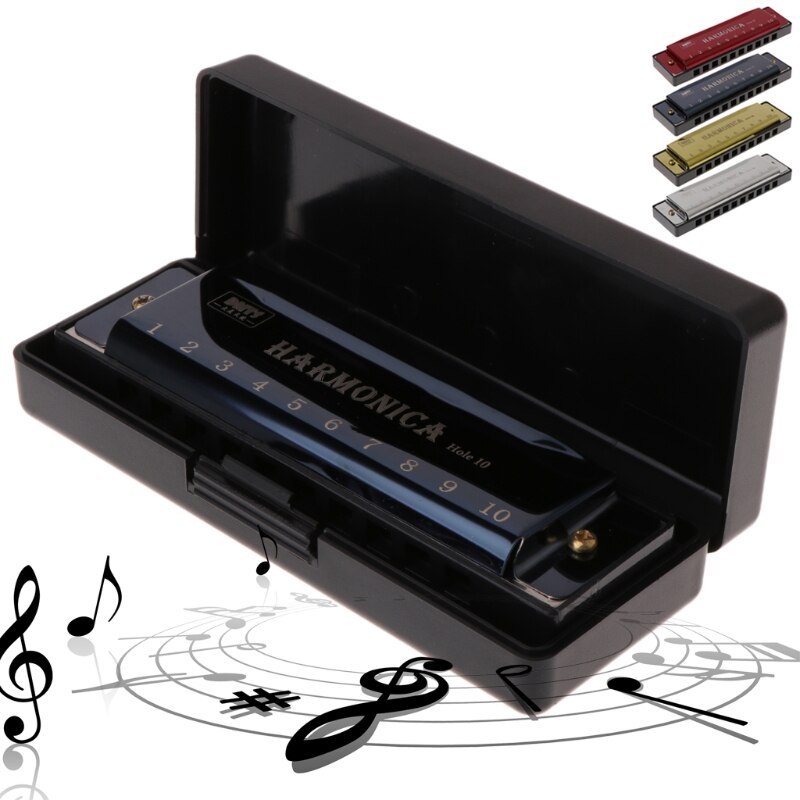 Instrumento Musical armónica, juguete educativo con estuche, llave de C, Blue, 10 agujeros,