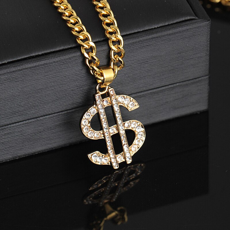 UNS Dollar Geld Anhänger Halsketten Gold Farbe Lange Kette Halskette Männer Frauen Zubehör Halskette Hip Hop Schmuck