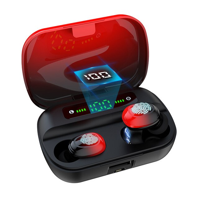 Auricolari Bluetooth V5.0 Lieve Wireless - Custodia di Ricarica 6000mAh - Cuffie Sport Impermeabili HD Stereo Dual Mic: Q32 rosso