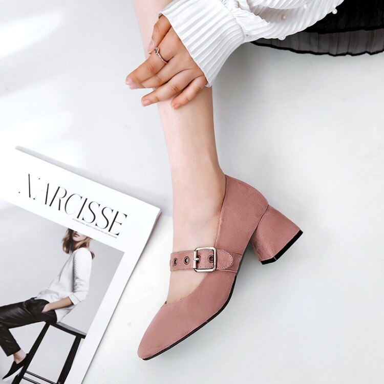 Oversized 10 11 12 ladies high heels women shoes woman pumps Square-headed heavy-heeled single shoes