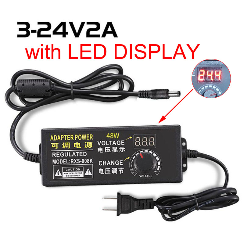 Adaptador de fuente de alimentación de AC100-240V a CC, 3-12V/3-24V, 3V, 6V, 9V, 12V, 15V, 18V, 24V, 2A, 5A, 10A, adaptador de conector de cargador ajustable: Plata / 3 V / US