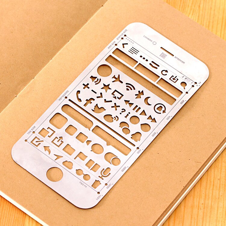 UI life-plantillas de dibujo de Metal para oficina, regla de manualidades, material de oficina con huecos, suministros escolares, teléfono 6S/6S PLus, 1 Uds.