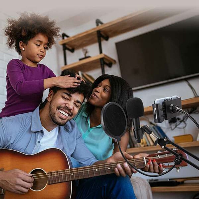 Mic Boom Arm Stand,Adjustable Game Microphone Boom Scissor Arm Stand with Phone Holder for Snowball Other Mics