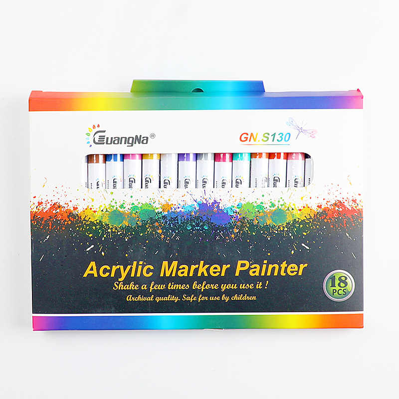Rotulador de pintura acrílica, juego, 18 colores, para pintar en cerámica, roca, vidrio, madera, tela y madera, 0.7mm: 18 color set
