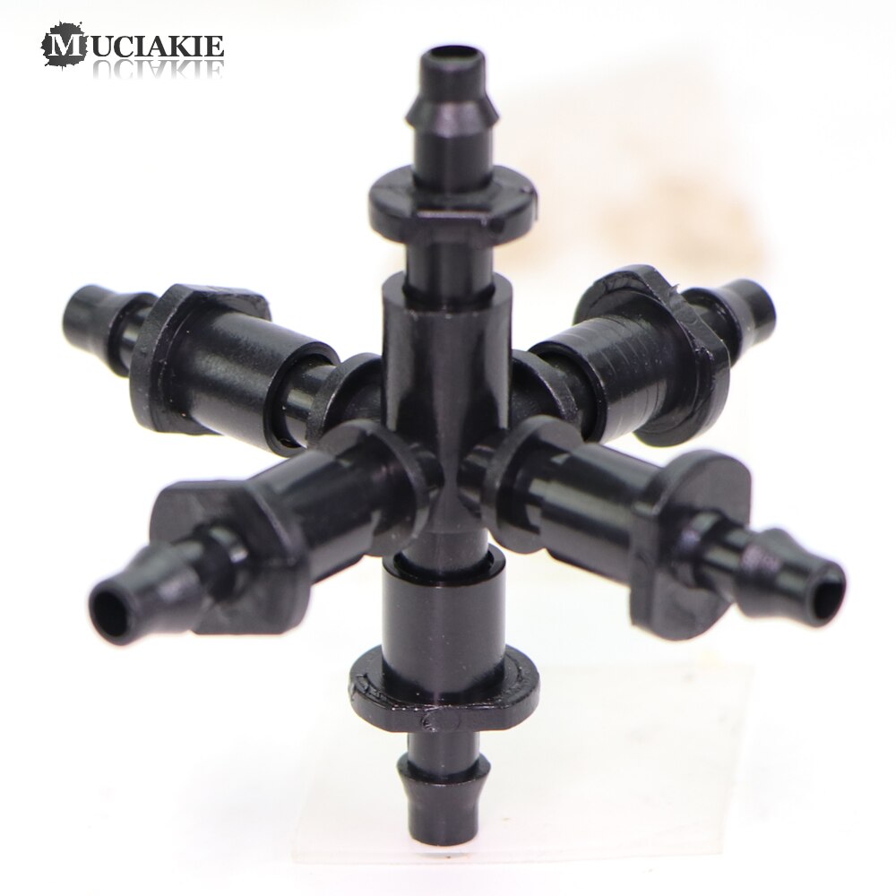 MUCIAKIE 4/7MM 6-Way Garden Water Connector for Micro Tubing 1/4'' Hose Water Splitters Micro Irrigation Coupling Adaptor Barbed