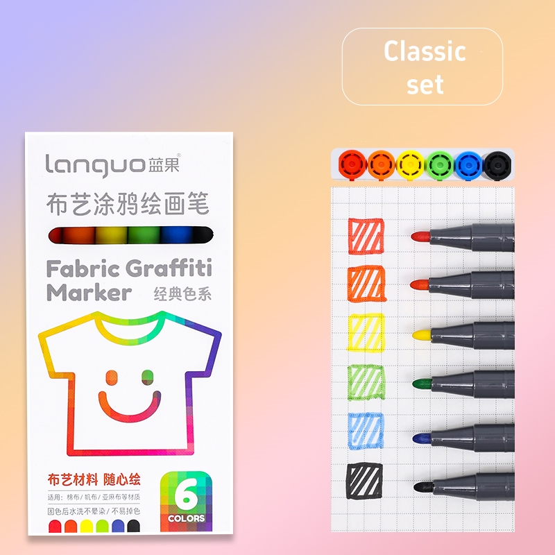 Juego de rotuladores de grafiti de tela, 6 uds., dibujo lavable y reutilizable para lienzo de algodón, lino, pintura DIY, escuela A7723: BLANCO
