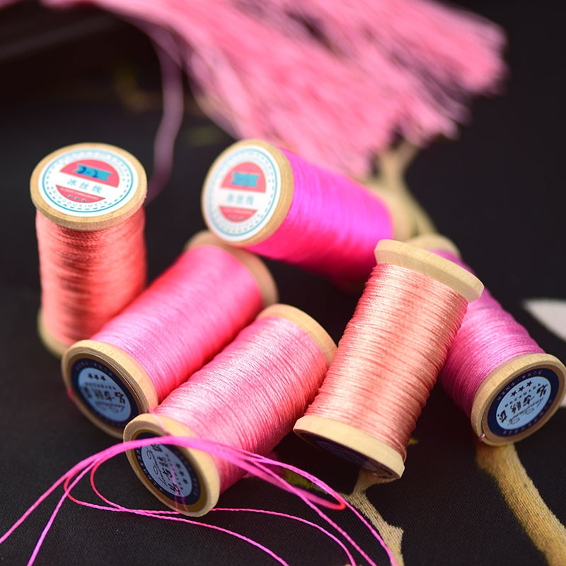 Roll Van 0.3 Mm Nylon Gevlochten Draad Hand Geweven Chinese Knoop Kwasten Lijn Ongeveer 50M Hoge Sterkte 3 strengen Draad Kwastje Lijn Roze