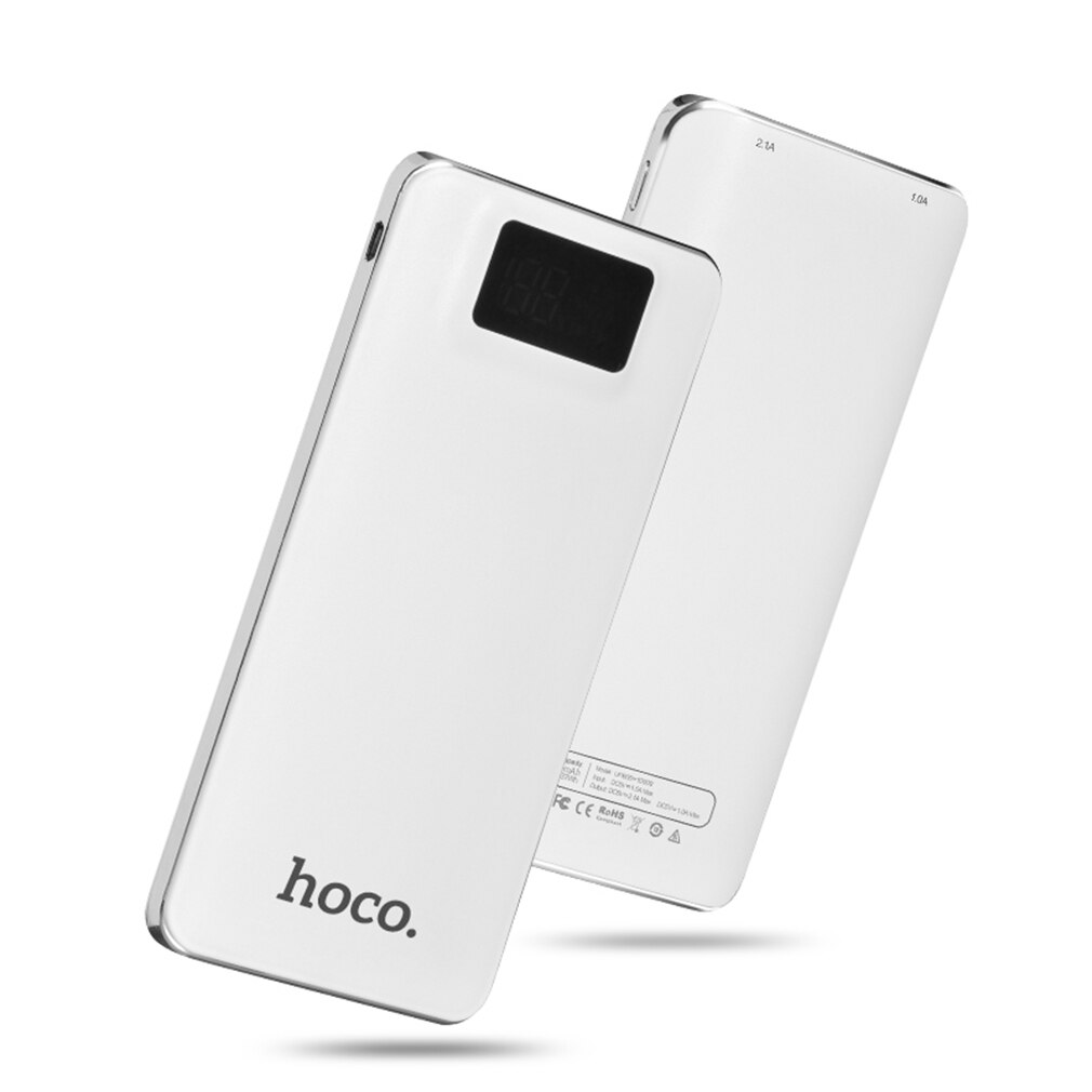 Stor kapacitet powerbank 10000 mah praktisk ultratynd mobil powerbank universal oplader med led lommelygte: Hvid