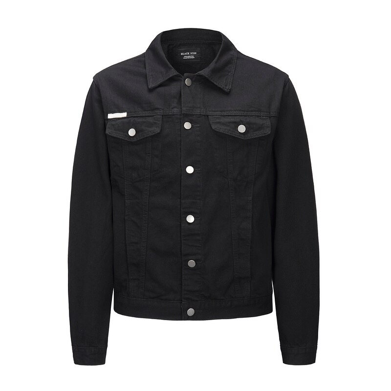 Originele Verf Gedrukt Graffiti Mannen Zwart Denim Jasje Hiphop Streetwear Mannen Casual Denim Jeans Jas: Black / Xl