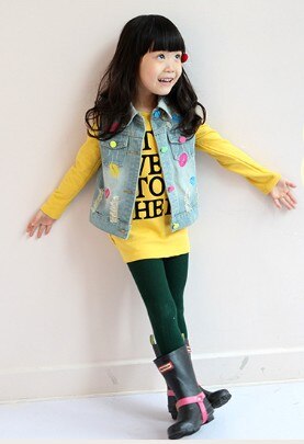 Chaleco vaquero para niña, primavera y otoño, chaqueta vaquera con labios para bebé, abrigo Delgado