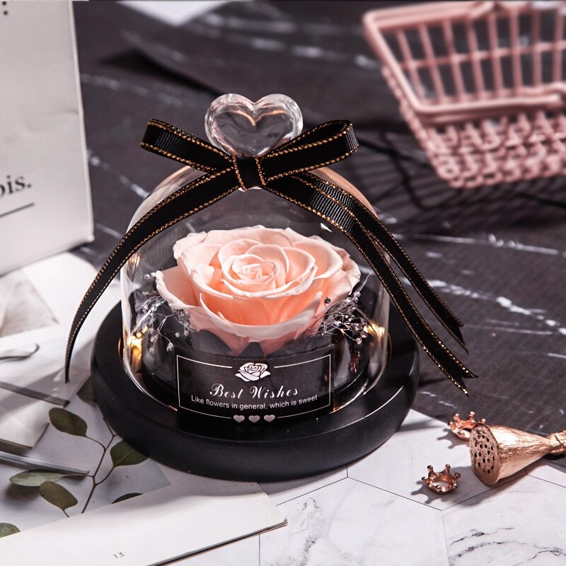 1 pc Preserved Flower Eternal Rose With Glass Cover Beauty Romantic Rose Valentines Christmas