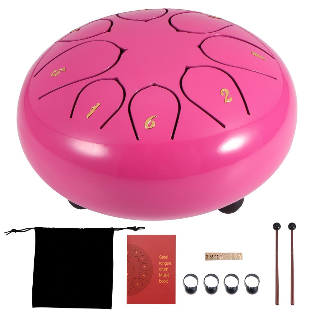 6 Inch Tong Drum Staal Tong Drum 8 Tune Hand Pan Drum Tanks Hang Drum Met Drumsticks Draagtas Percussie instrumenten: Pink